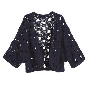 NWT Chico’s Tammy Crocheted Shrug, Navy Blue